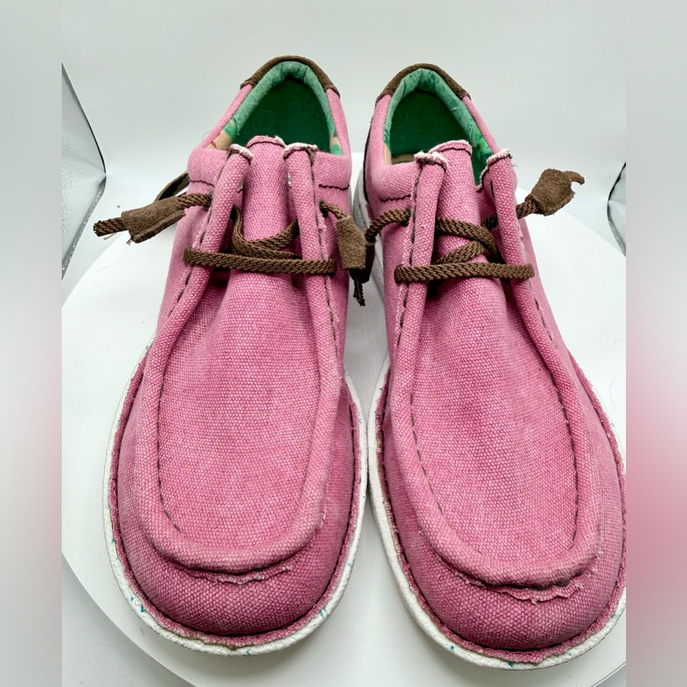 NWT Justin‎ Boots Casual Pink Canvas Moc Toe Shoes Cactus Lining Women’s Size 9
